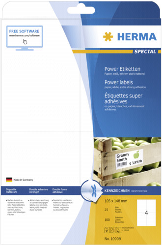 Herma Power Etik matt 105x148 25 Bl DIN A4 100 Stück 10909