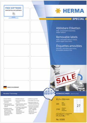 Herma Adr.Etik Movab 63,5x29,6 100 Bl DIN A4 2700 Stück 10300