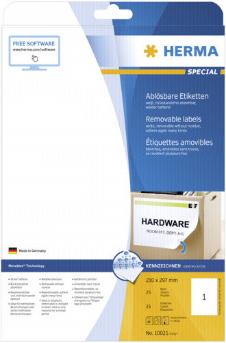Herma Movables Etik.weiß 210X297 25 Blatt DIN A4 25 Stück 10021
