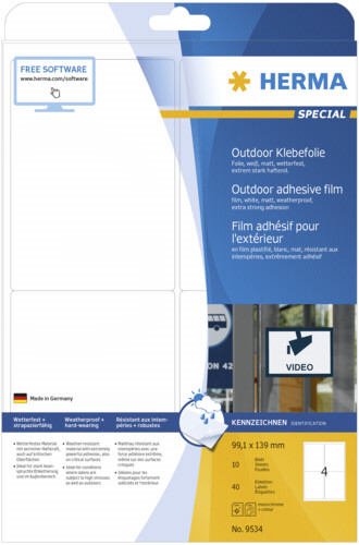 Herma Outd Folie Etik 99,1x139 weiß 10 Bl DIN A4 40 Stück 9534