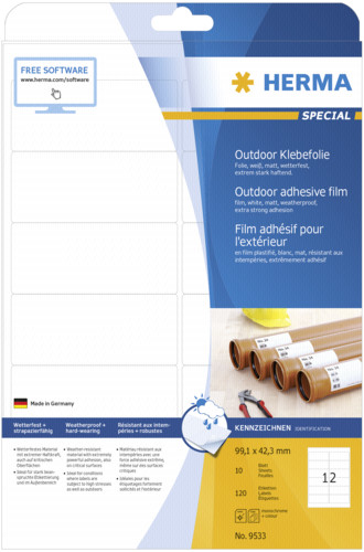 Herma Outd Folie Etik.99,1x42,3 w 10 Bl DIN A4 120 Stück 9533