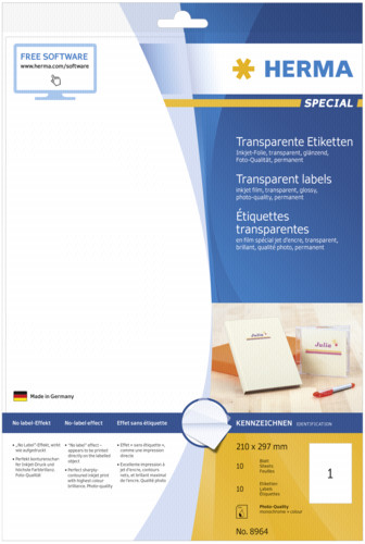 Herma Inkjet Etik trans 210x297 10 Blatt DIN A4 10 Stück 8964
