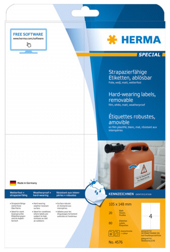 Herma wetterfeste Etiketten 105x 148 20Bl DIN A4 weiß 80St 4576