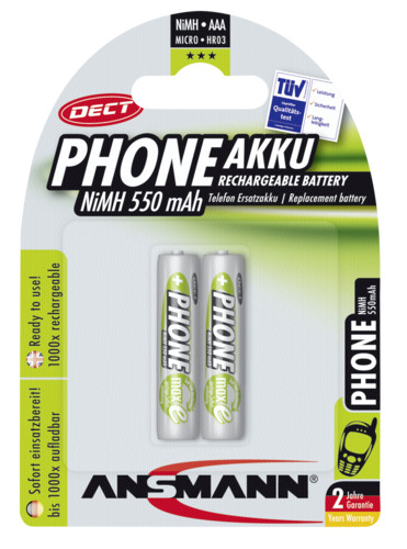1x2 Ansmann maxE NiMH Akku Micro AAA 550 mAh DECT PHONE