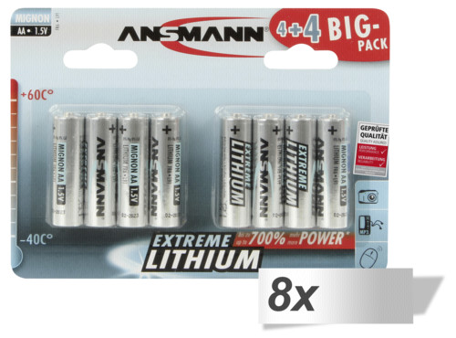 8x 4+4 Ansmann Extreme Lithium AA Mignon LR 6 Big Pack
