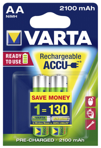 1x2 Varta Rechargeable Accu AA Ready2Use NiMH 2100 mAh Mignon