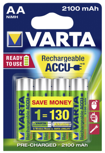 1x4 Varta Rechargeable Accu AA Ready2Use NiMH 2100 mAh Mignon