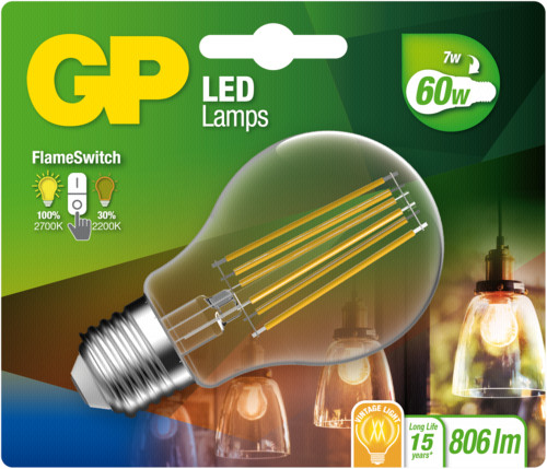 GP Batteries GP Lighting LED FlameSwitch E27 7W 60W 806 lm GP 085317