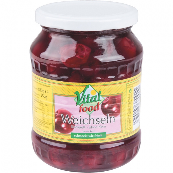 Image of 6 Stk. Vital Food Weichselkompott o Stein 720ml