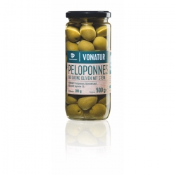   12 Stk. Vonatur Bio grüne Oliven mit Kern 500g 
